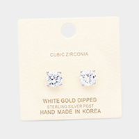 White Gold Dipped 8mm Cubic Zirconia Round Stud Earrings