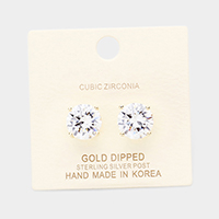 Gold Dipped 11mm Cubic Zirconia Round Stud Earrings