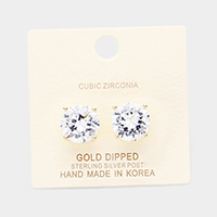 Gold Dipped 12mm Cubic Zirconia Round Stud Earrings