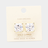 Gold Dipped 12mm Cubic Zirconia Square Stud Earrings