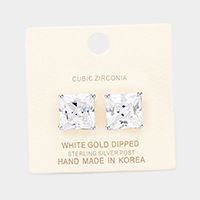 White Gold Dipped 12mm Cubic Zirconia Square Stud Earrings