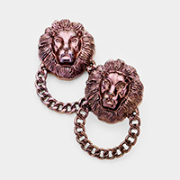 Lion Accented Chain Knocker Earrings