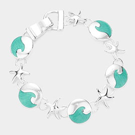 Sea Glass Metal Starfish Link Magnetic Bracelet
