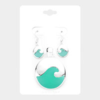 Sea Glass Wave Round Magnetic Pendant Set