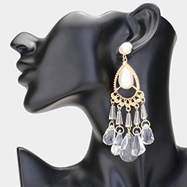Oversized Pearl Detail Clear Lucite Chandelier Earrings