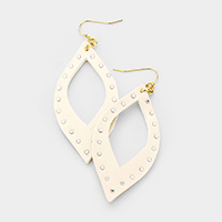 Crystal Embellished Cut Out Leather Leaf Earrings
