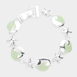 Sea Glass Metal Starfish Link Magnetic Bracelet