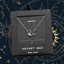 Secret Box _ Sterling Silver Dipped CZ Aquarius Zodiac Sign Pendant Necklace