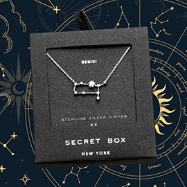 Secret Box _ Sterling Silver Dipped CZ Gemini Zodiac Sign Pendant Necklace