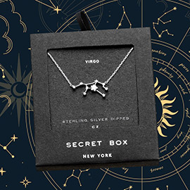 Secret Box _ Sterling Silver Dipped CZ Virgo Zodiac Sign Pendant Necklace