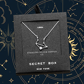 Secret Box _ Sterling Silver Dipped CZ Libra Zodiac Sign Pendant Necklace