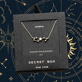 Secret Box _ 14K Gold Dipped CZ Scorpio Zodiac Sign Pendant Necklace