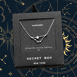 Secret Box _ Sterling Silver Dipped CZ Capricorn Zodiac Sign Pendant Necklace