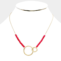  Metal Open Circle Metal Pendant Beaded Necklace