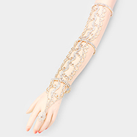 Wide Crystal Rhinestone Pave Hand Chain Evening Bracelet