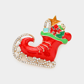 Crystal Embellished Christmas Santa Claus Shoe Pin Brooch