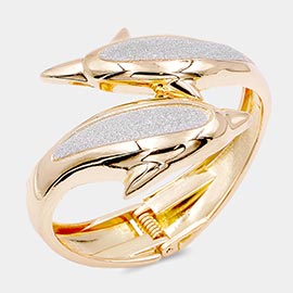 Bling Double Dolphin Hinged Bracelet