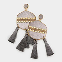 Studded Leather Triple Tassel Earrings