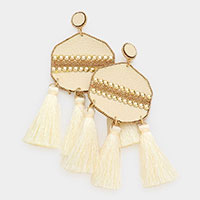 Studded Leather Triple Tassel Earrings