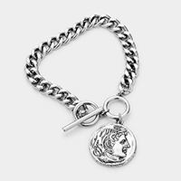 Metal Coin Charm Toggle Bracelet
