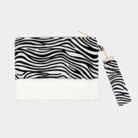 Zebra Animal Print Fur Clutch Bag