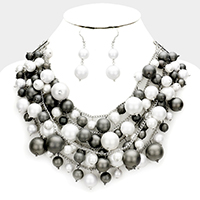 Multi Strand Matte Faux Pearl Bib Necklace