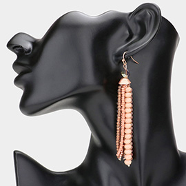 Faceted Bead Tassel Dangle Earrings