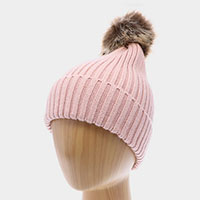 Soft Knit Faux Pom Pom Beanie Hat