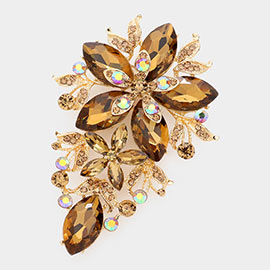 Glass Crystal Flower Cluster Bouquet Pin Brooch
