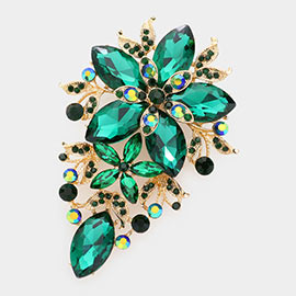 Glass Crystal Flower Cluster Bouquet Pin Brooch