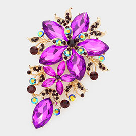 Glass Crystal Flower Cluster Bouquet Pin Brooch