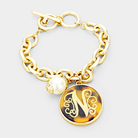 Monogram Pearl Charm Chain Link Monogram Bracelet