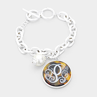 Monogram Pearl Charm Chain Link Monogram Bracelet