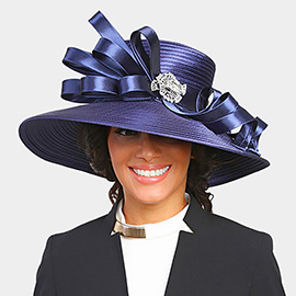 Large Satin Braid Hat with Stoned Bow