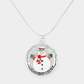Happy Holiday Message Snowman Pendant Necklace