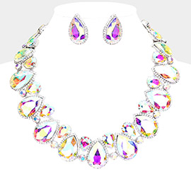 Crystal Rhinestone Trim Teardrop  Collar Evening Necklace