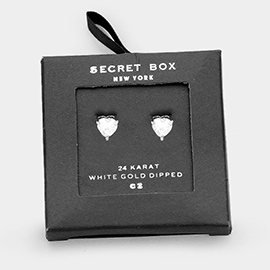 SECRET BOX_24k White Gold Dipped Heart Cubic Zirconia Earrings