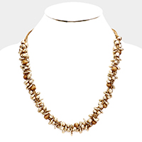Abstract Metal Wood Cluster Suede Necklace
