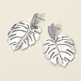 Double Metal Tropical Leaf Dangle Earrings