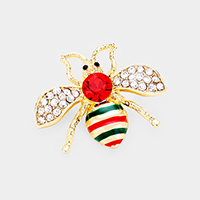 Round Crystal Honey Bee Brooch