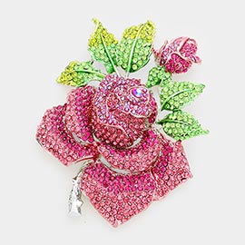 Oversized Crystal Pave Rose Brooch