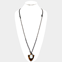 Natural Stone Crystal Acetate Suede Adjustable Necklace