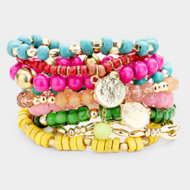 9PCS - Multi Layered Assorted Beaded Bracelets