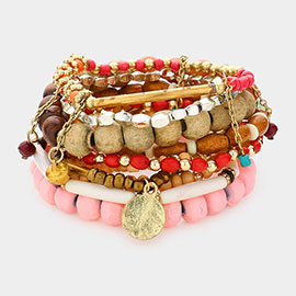 10PCS - Multi Layered Assorted Beaded Bracelets
