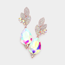 Crystal Rhinestone Pave Leaf Teardrop Evening Earrings
