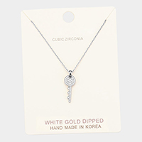 White Gold Dipped Cubic Zirconia Key Pendant Necklace