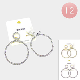 12Pairs - Rhinestone Pave Open Circle Link Dangle Clip On Earrings