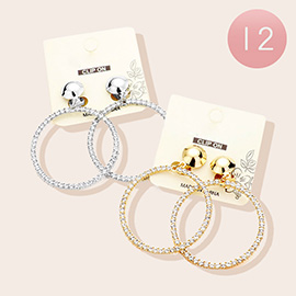 12Pairs - Rhinestone Pave Open Circle Link Dangle Clip On Earrings