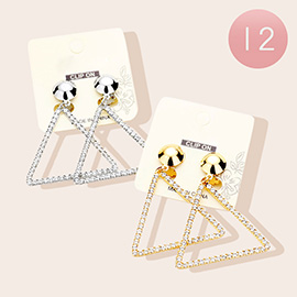 12Pairs - Rhinestone Pave Open Triangle Link Dangle Clip on Earrings