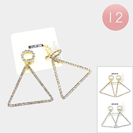 12Pairs - Rhinestone Pave Open Triangle Link Dangle Clip on Earrings